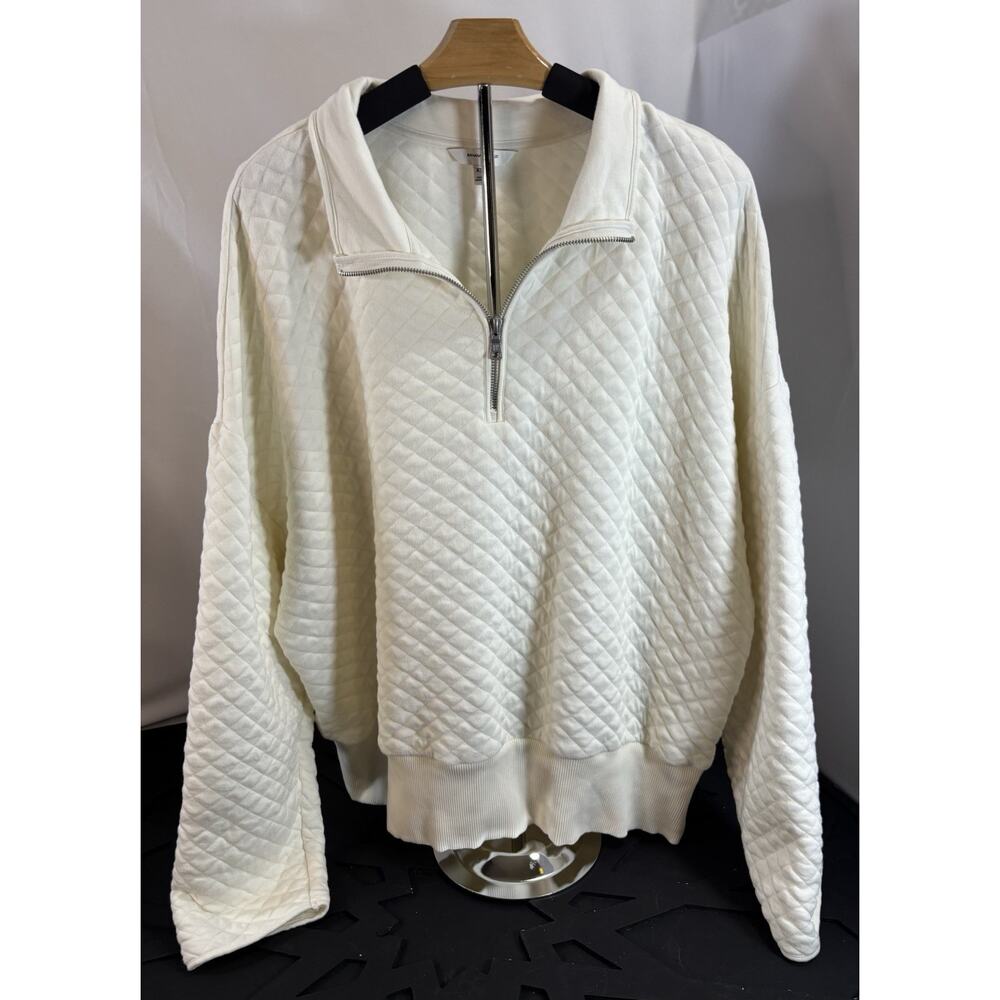 Banana Republic Quilted Quarter Zip Pullover XXL Ivory Minimalist Coastal Cotton